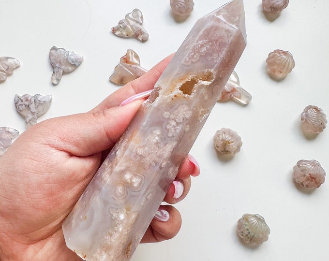 Premium pink flower agate (pk) Crystal tower | pink flower agate crystal tower healing crystal home decor |crystal gift |unique home decor|