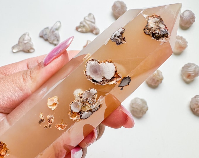 Premium pink flower agate (pk) Crystal tower | pink flower agate crystal tower healing crystal home decor |crystal gift |unique home decor|