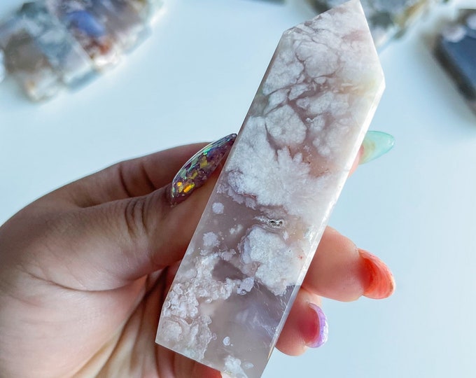 Druzy flower agate geode Crystal tower pink flower agate crystal tower healing crystal home decor