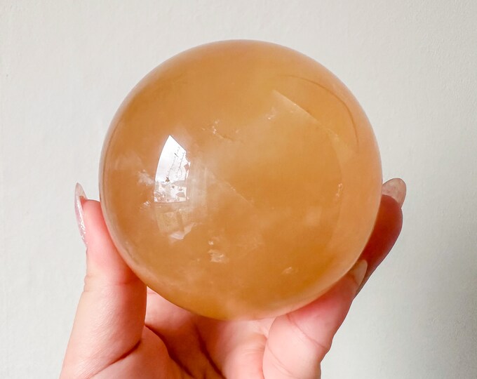Honey calcite crystal sphere healing crystal home decor