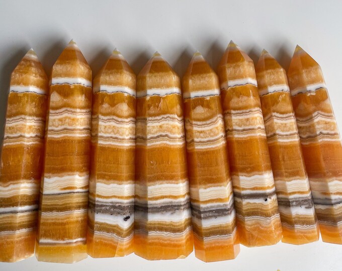 Orange calcite crystal tower|tall crystal wand healing crystal healing journey home decoration