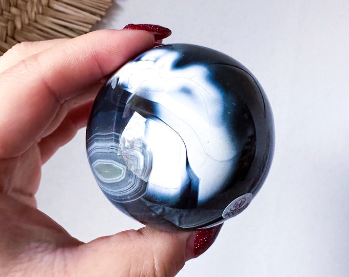Orca Agate natural crystal sphere| unique crystal home decor| Tranquility home style | Earthy decor | Oceanic decor | unique gift idea