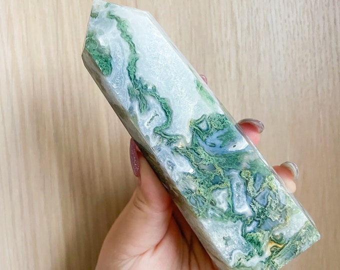 Moss agate crystal tower | moss agate home decoration | moss agate ornament | healing crystal | birthstone gifts| wedding anniversary gift