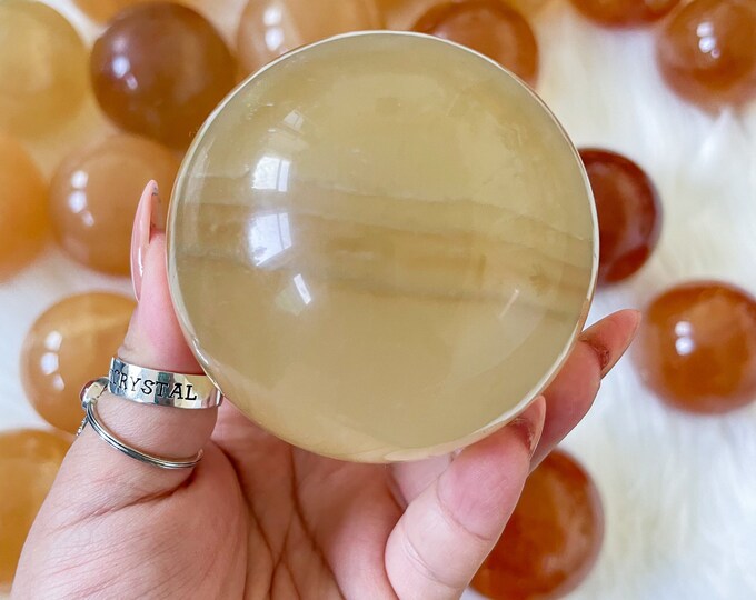 Honey calcite crystal sphere healing crystal home decor