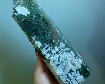 Moss agate crystal tower | moss agate home decoration | moss agate ornament | healing crystal | birthstone gifts| wedding anniversary gift 