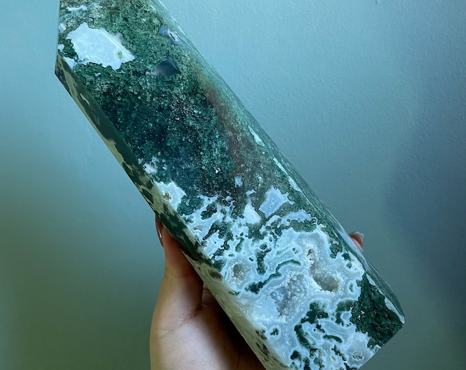 Moss agate crystal tower | moss agate home decoration | moss agate ornament | healing crystal | birthstone gifts| wedding anniversary gift