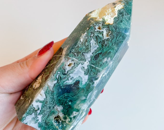Moss agate crystal tower | moss agate home decoration | moss agate ornament | healing crystal | birthstone gifts| wedding anniversary gift