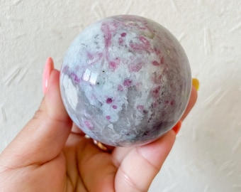 Rubellite lepidolite crystal sphere healing crystal home decor
