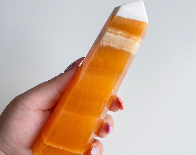 orange calcite crystal tower healing crystal home decoration meditation reiki practice