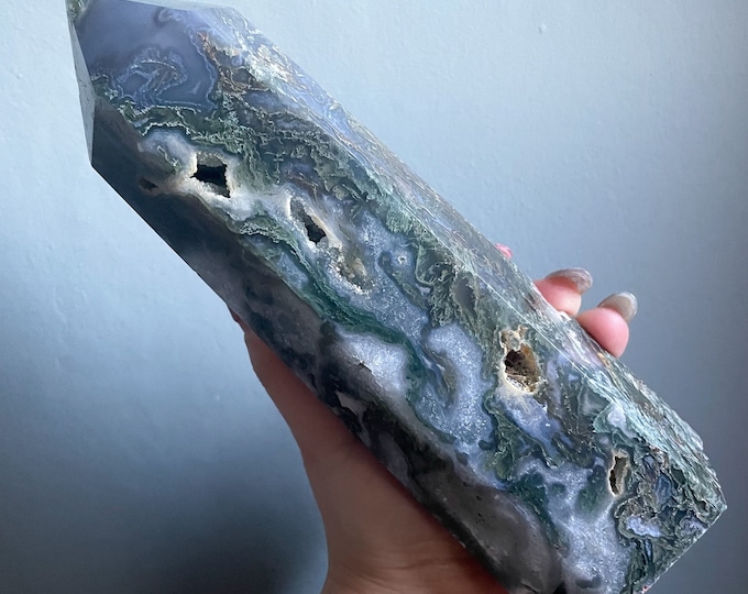Moss agate crystal tower | moss agate home decoration | moss agate ornament | healing crystal | birthstone gifts| wedding anniversary gift