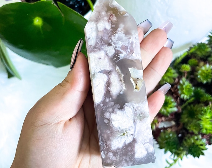 Flower agate crystal tower |cherry blossom agate home decoration | flower agate specimen | healing crystal | birthday gift|anniversary gift