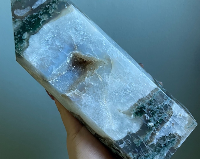 Moss agate crystal tower | moss agate home decoration | moss agate ornament | healing crystal | birthstone gifts| wedding anniversary gift