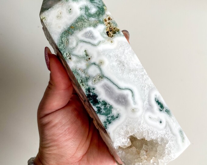 Moss agate crystal tower | moss agate home decoration | moss agate ornament | healing crystal | birthstone gifts| wedding anniversary gift