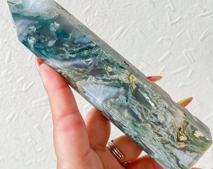 Moss agate crystal tower | moss agate home decoration | moss agate ornament | healing crystal | birthstone gifts| wedding anniversary gift