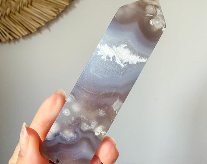 Premium Black flower agate crystal tower healing crystal home decor