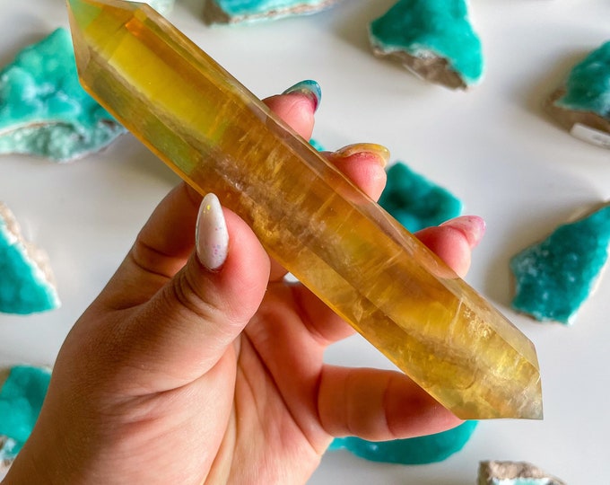 Natural yellow fluorite Double terminated crystal wand crystal healing crystal grid crystal magic home decoration meditation
