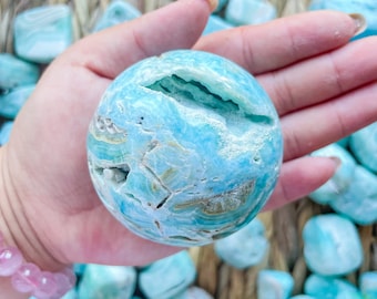 Blue aragonite crystal sphere healing crystal home decor
