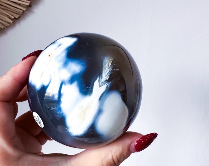 Orca Agate natural crystal sphere| unique crystal home decor| Tranquility home style | Earthy decor | Oceanic decor | unique gift idea
