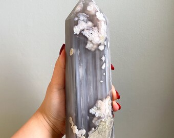 Flower agate crystal tower |cherry blossom agate home decoration | flower agate specimen | healing crystal | birthday gift|anniversary gift
