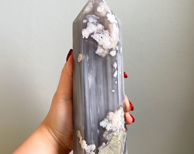 Flower agate crystal tower |cherry blossom agate home decoration | flower agate specimen | healing crystal | birthday gift|anniversary gift