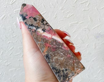 Rhodonite crystal tower chunky crystal tower healing crystal healing journey home decoration