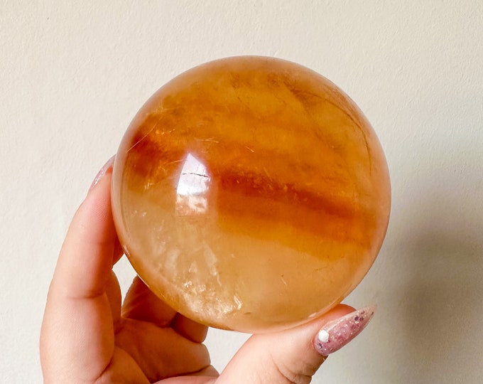 Honey calcite crystal sphere healing crystal home decor
