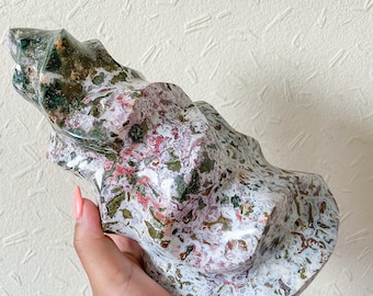 Ocean Jasper flame large healing crystal home decor