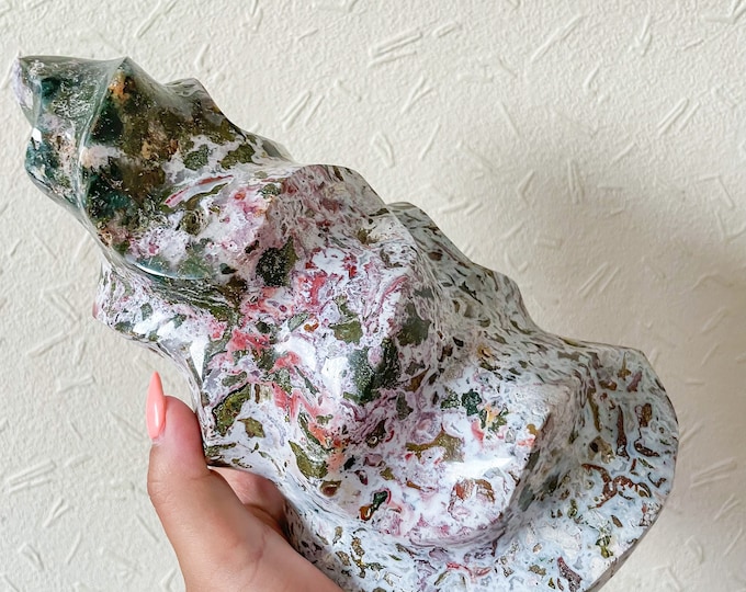 Ocean Jasper flame large healing crystal home decor