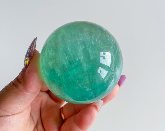 Green fluorite crystal sphere healing crystal home decor