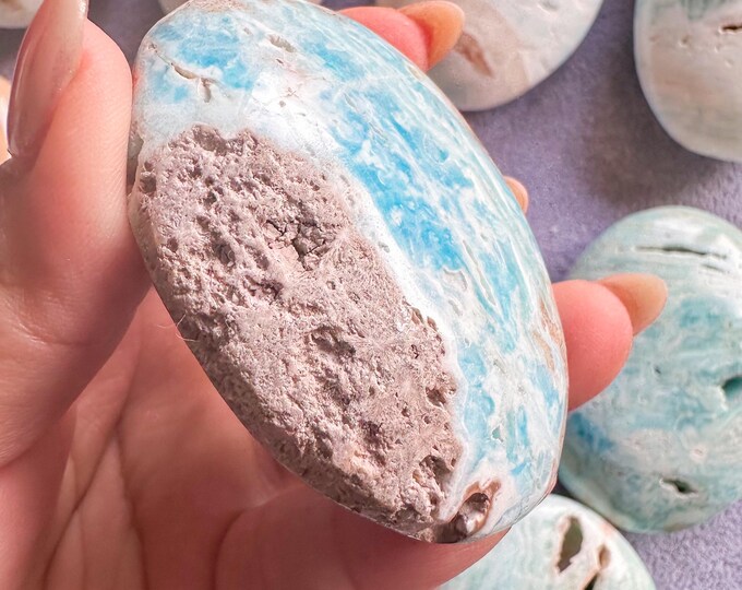 Reiki Healing Blue aragonite palm stone- Throat chakra& root chakra Healing crystal
