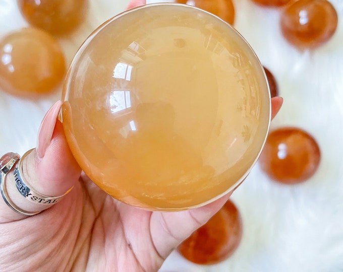 Honey calcite crystal sphere healing crystal home decor