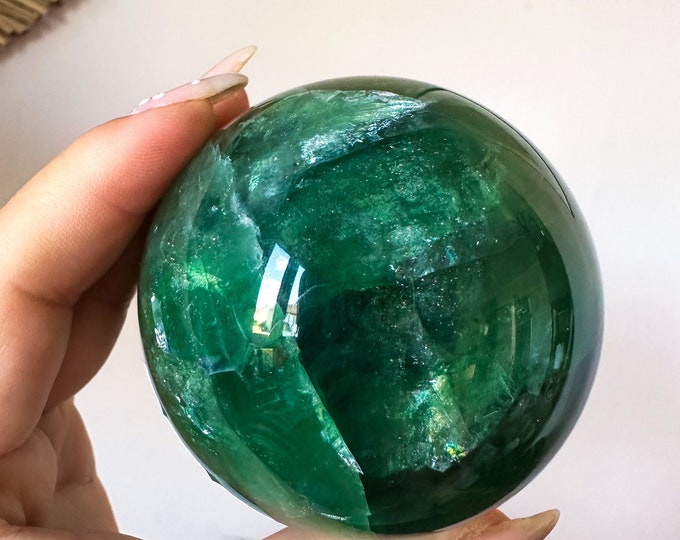 Green fluorite crystal sphere healing crystal home decor