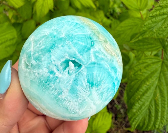 Blue aragonite crystal sphere healing crystal home decor