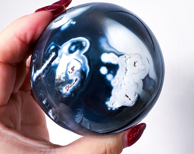 Orca Agate natural crystal sphere| unique crystal home decor| Tranquility home style | Earthy decor | Oceanic decor | unique gift idea