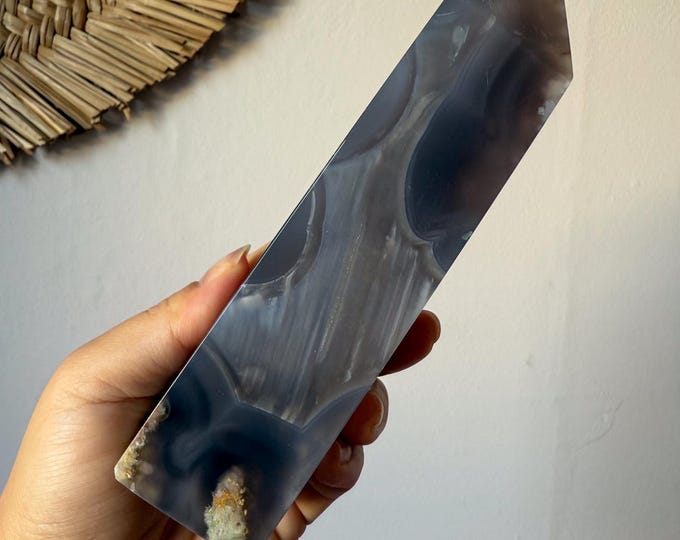 Premium Black flower agate crystal tower healing crystal home decor