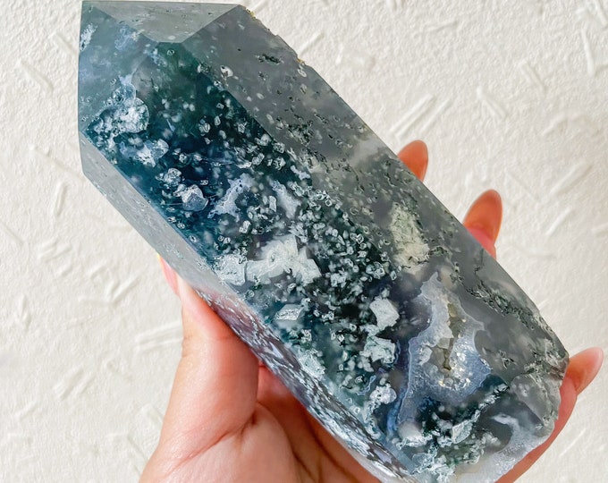 Moss agate crystal tower | moss agate home decoration | moss agate ornament | healing crystal | birthstone gifts| wedding anniversary gift