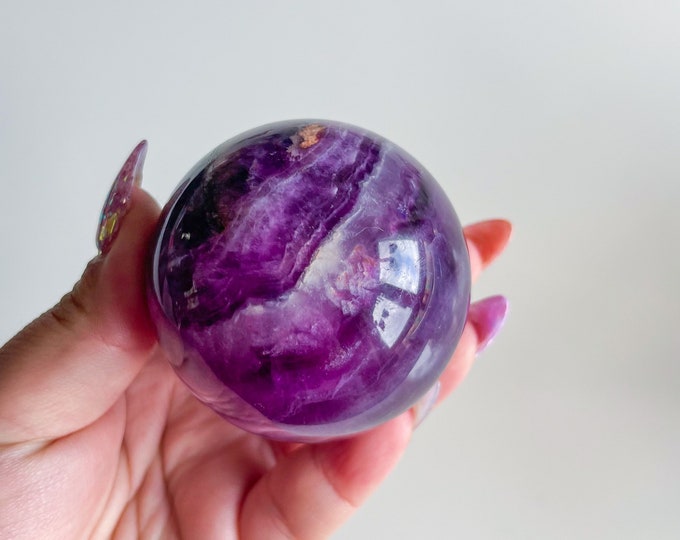 fluorite crystal sphere | purple fluorite sphere healing crystal home decor