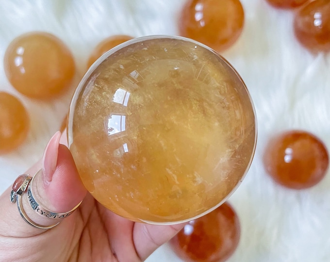 Honey calcite crystal sphere healing crystal home decor