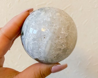 Natural Moss Agate Sphere - High Quality Druzy Healing Crystal for Home Decor and Meditation
