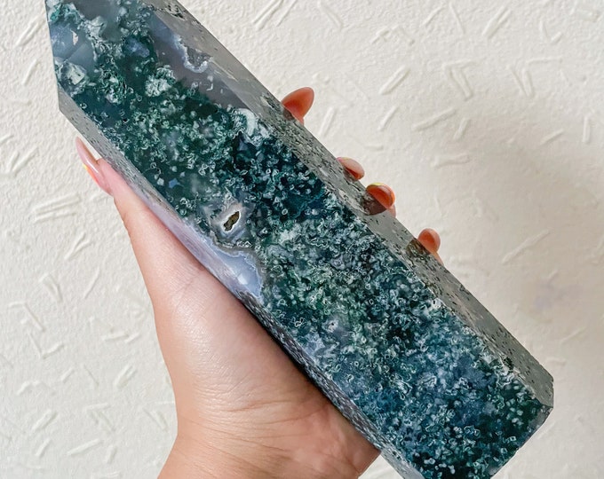 Moss agate crystal tower | moss agate home decoration | moss agate ornament | healing crystal | birthstone gifts| wedding anniversary gift
