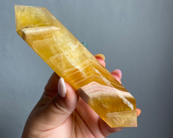 yellow fluorite DT crystal wand | Double terminated crystal wand | crystal healing crystal grid |crystal magic home decoration meditation