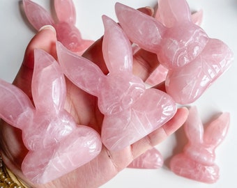 Rose quartz bunny high quality crystal carving statues healing crystal home decor