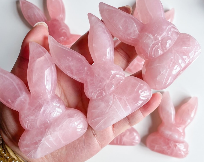 Rose quartz bunny high quality crystal carving statues healing crystal home decor