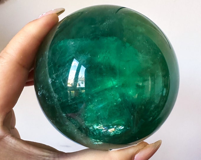 Green fluorite crystal sphere healing crystal home decor