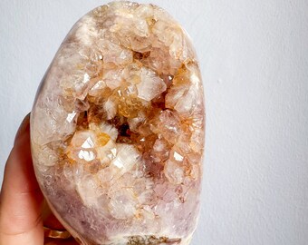 Rare Druzy amethyst with golden healer quartz in flower agate free form natural crystal ornament home decoration