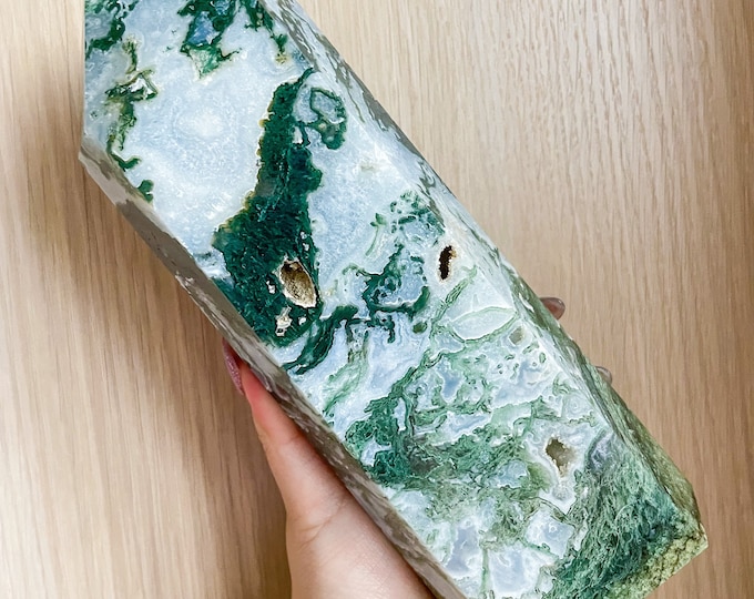 Moss agate crystal tower | moss agate home decoration | moss agate ornament | healing crystal | birthstone gifts| wedding anniversary gift
