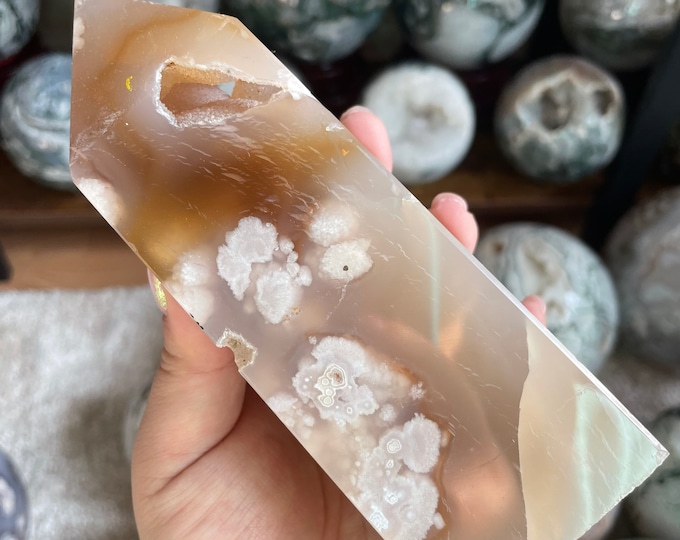 Druzy flower agate with carnelian large Crystal tower carnelian flower agate crystal tower healing crystal home decor