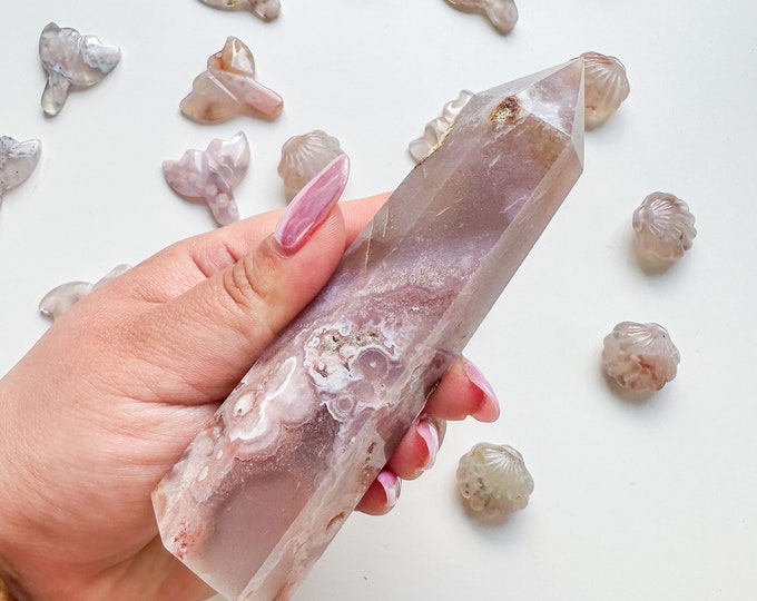 Premium pink flower agate (pk) Crystal tower | pink flower agate crystal tower healing crystal home decor |crystal gift |unique home decor|