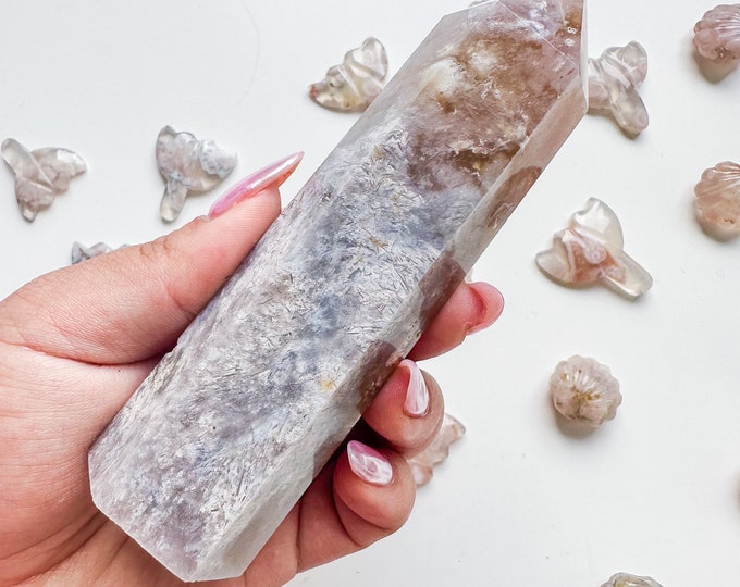 Premium pink flower agate (pk) Crystal tower | pink flower agate crystal tower healing crystal home decor |crystal gift |unique home decor|