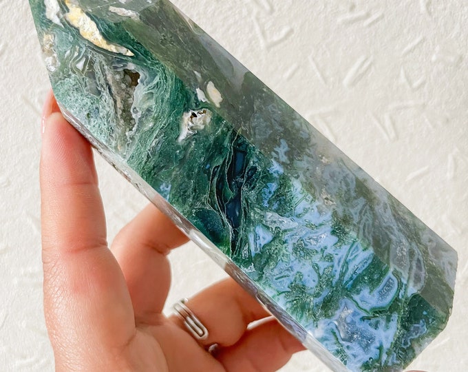 Moss agate crystal tower | moss agate home decoration | moss agate ornament | healing crystal | birthstone gifts| wedding anniversary gift